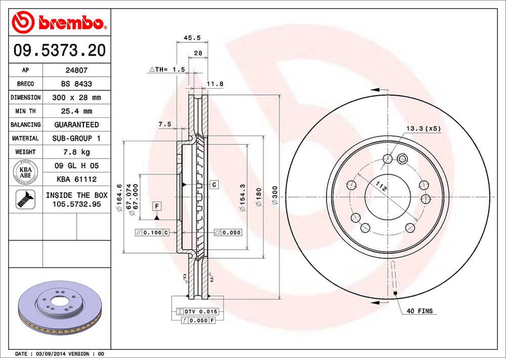 Tarcza hamulcowa BREMBO 09.5373.20