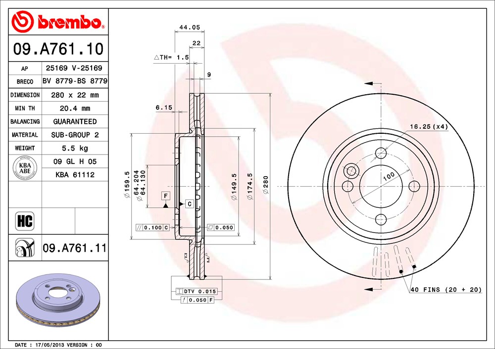 Tarcza hamulcowa BREMBO 09.A761.11