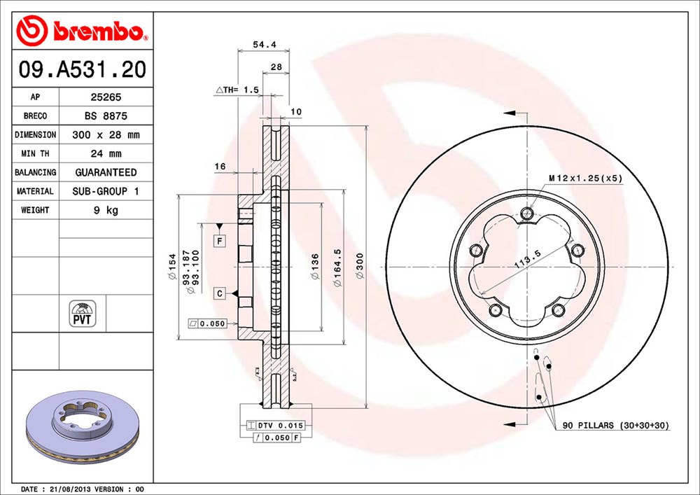 Tarcza hamulcowa BREMBO 09.A531.20