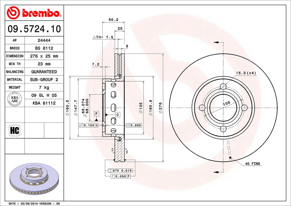 Tarcza hamulcowa BREMBO 09.5724.10