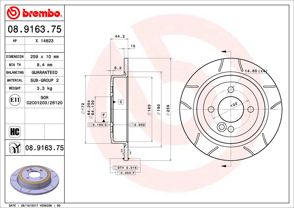 Tarcza hamulcowa BREMBO 08.9163.75