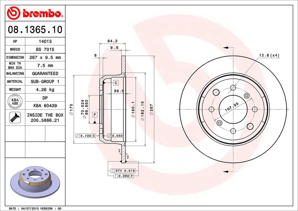 Tarcza hamulcowa BREMBO 08.1365.10