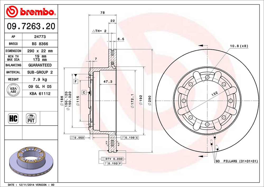 Tarcza hamulcowa BREMBO 09.7263.20