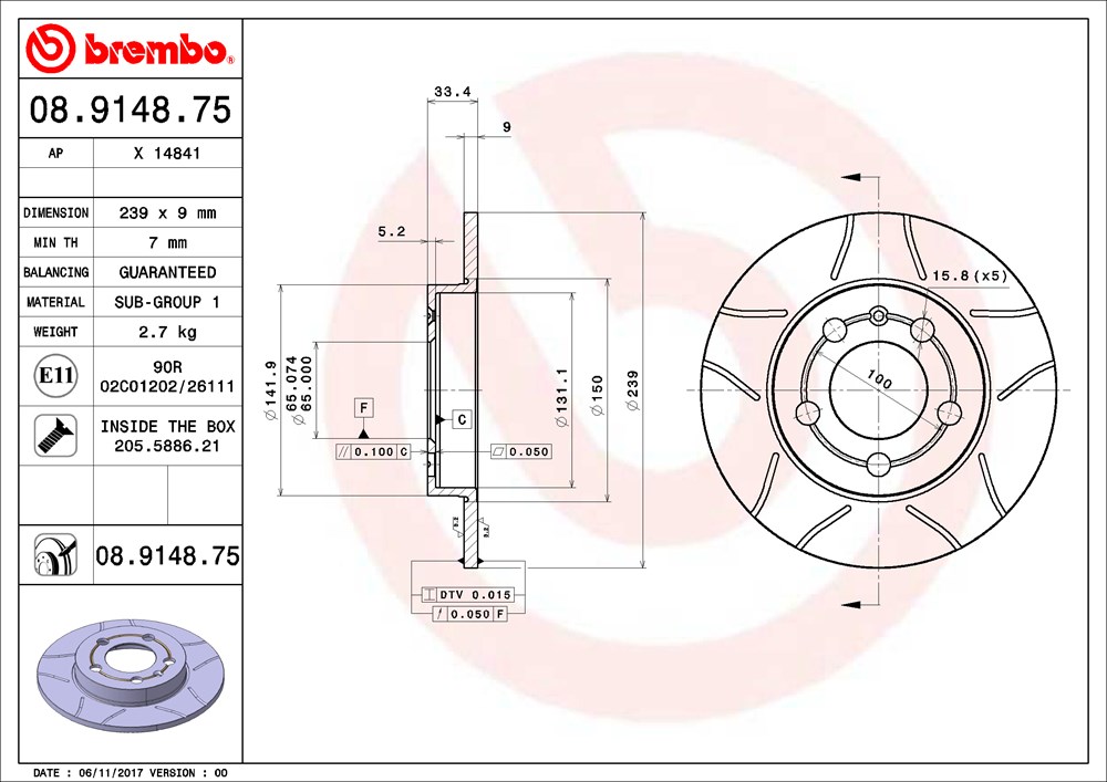 Tarcza hamulcowa BREMBO 08.9148.75