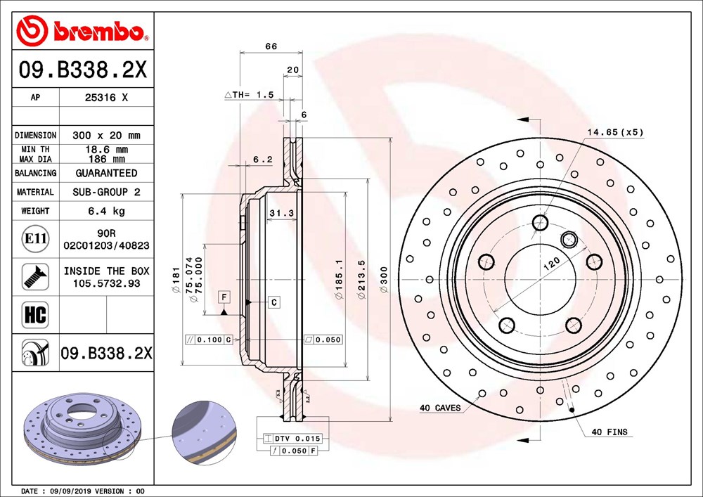 Tarcza hamulcowa BREMBO 09.B338.2X