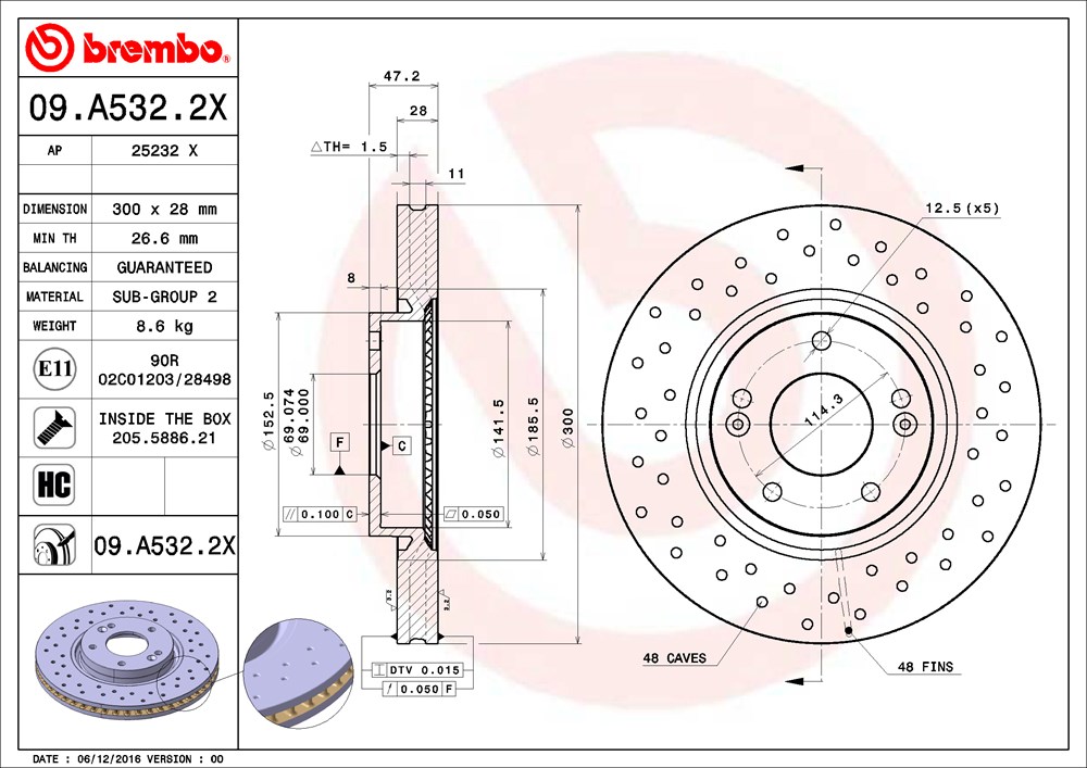 Tarcza hamulcowa BREMBO 09.A532.2X