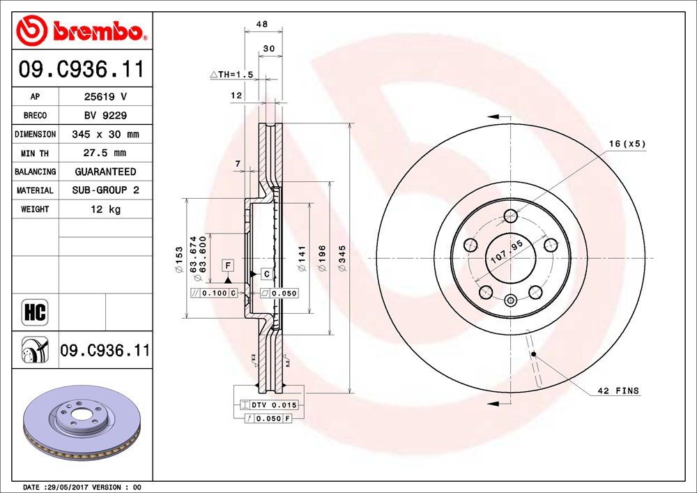 Tarcza hamulcowa BREMBO 09.C936.11