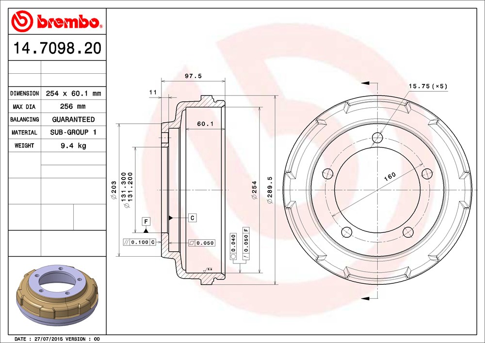 Bęben hamulcowy BREMBO 14.7098.20