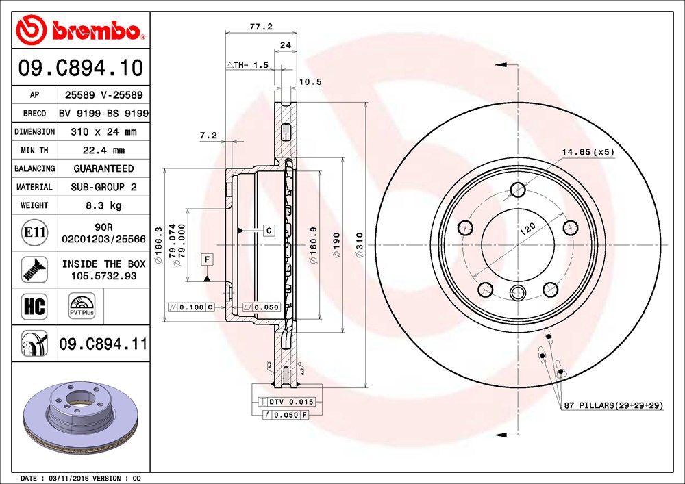 Tarcza hamulcowa BREMBO 09.C894.11