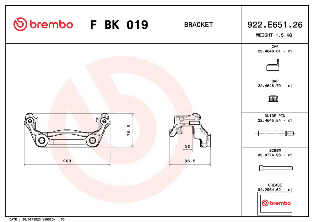 Mocowanie zacisku hamulca - zestaw BREMBO F BK 019