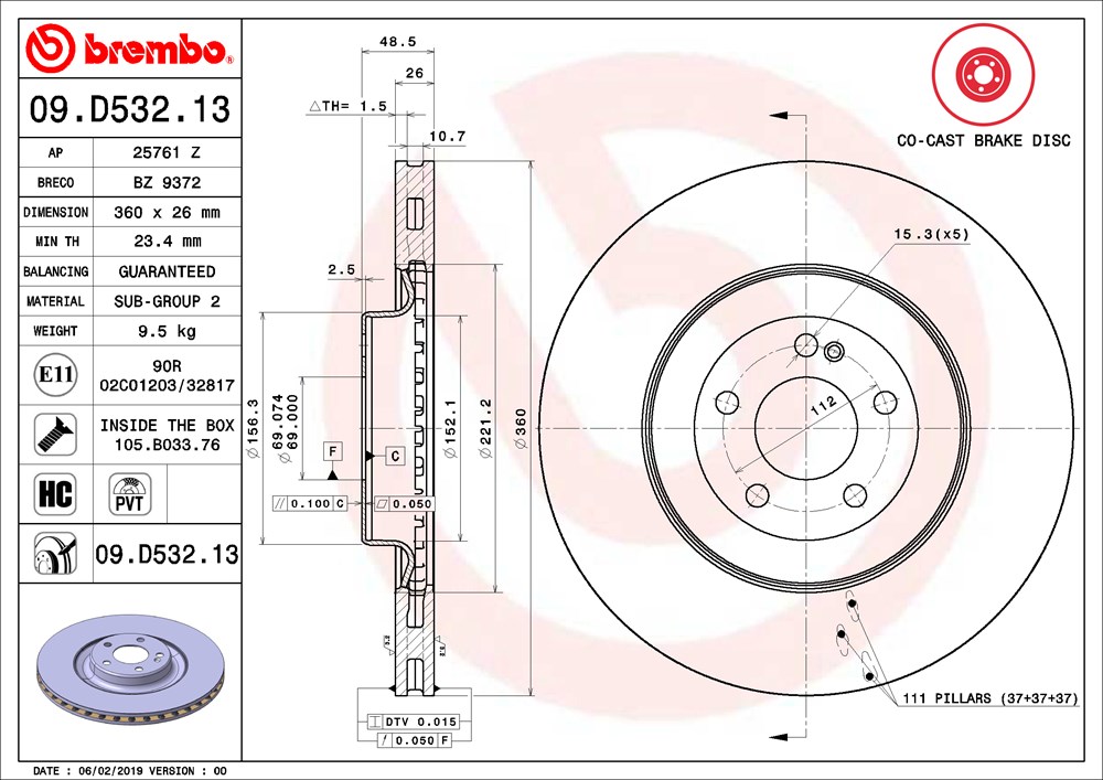 Tarcza hamulcowa BREMBO 09.D532.13
