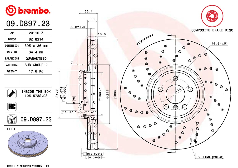 Tarcza hamulcowa BREMBO 09.D897.23