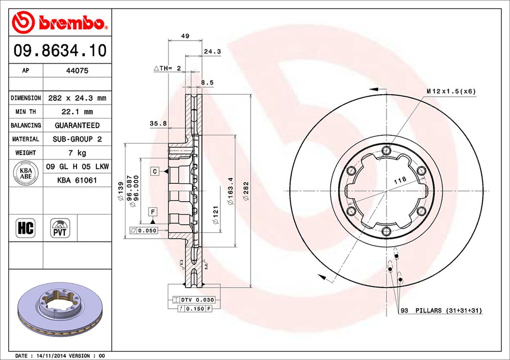 Tarcza hamulcowa BREMBO 09.8634.10