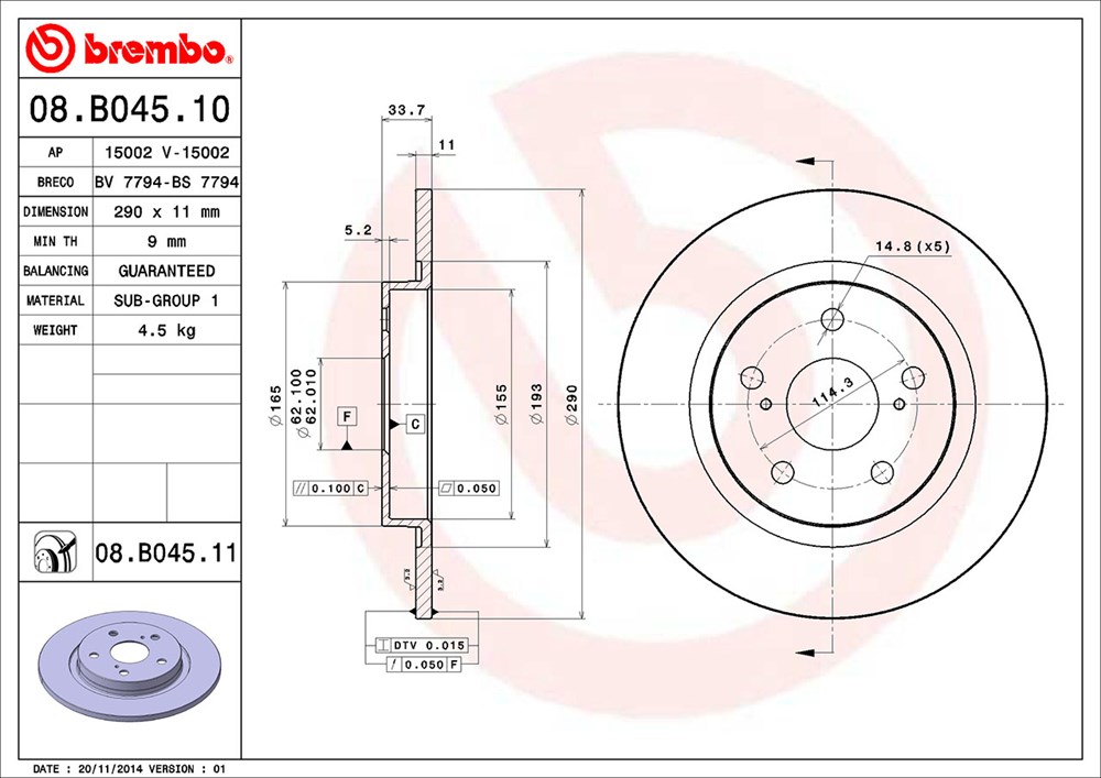 Tarcza hamulcowa BREMBO 08.B045.10
