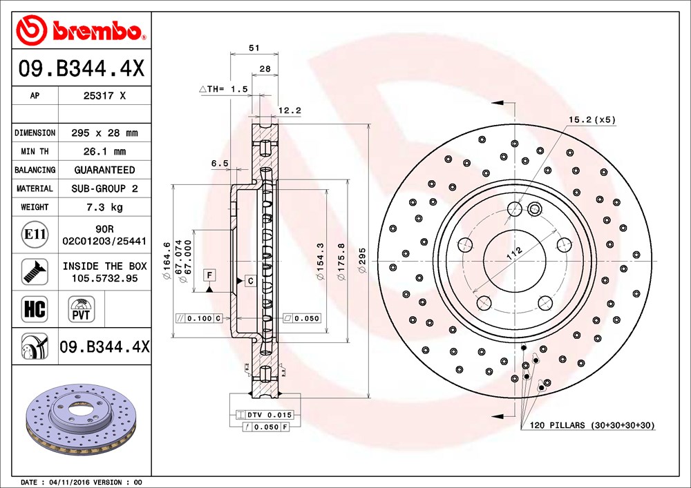 Tarcza hamulcowa BREMBO 09.B344.4X