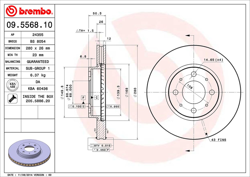 Tarcza hamulcowa BREMBO 09.5568.10