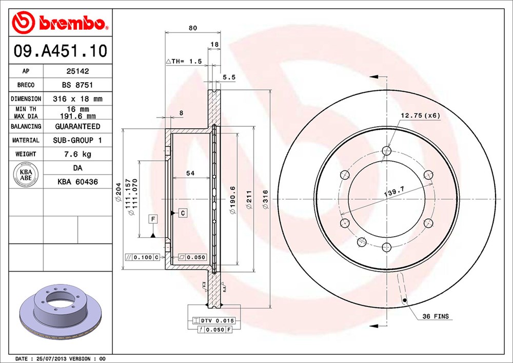 Tarcza hamulcowa BREMBO 09.A451.10