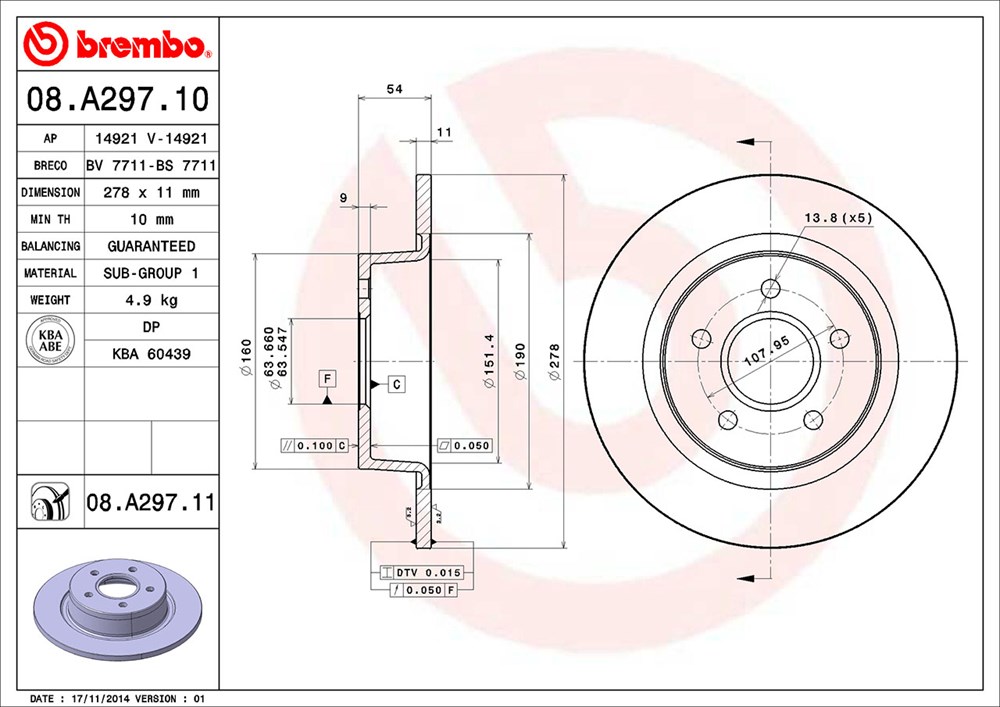 Tarcza hamulcowa BREMBO 08.A297.11