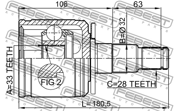 Przegub wału FEBEST 0411-KB4LH