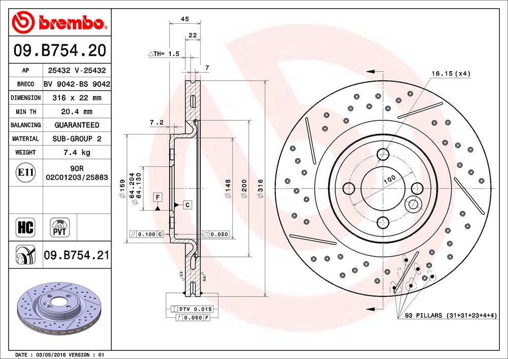 Tarcza hamulcowa BREMBO 09.B754.21