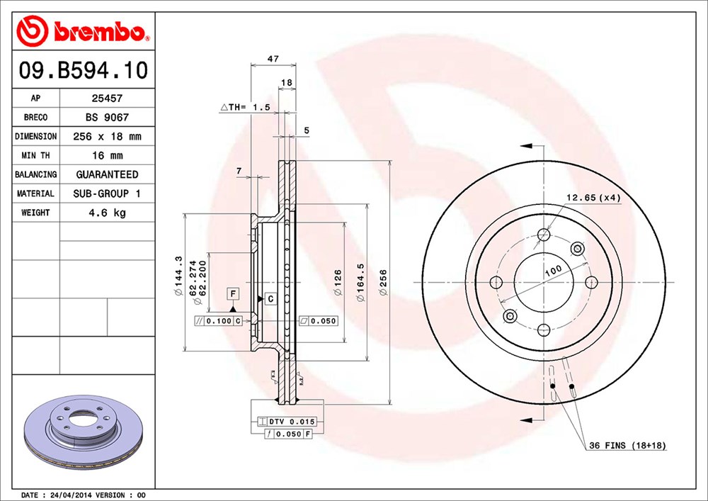 Tarcza hamulcowa BREMBO 09.B594.10