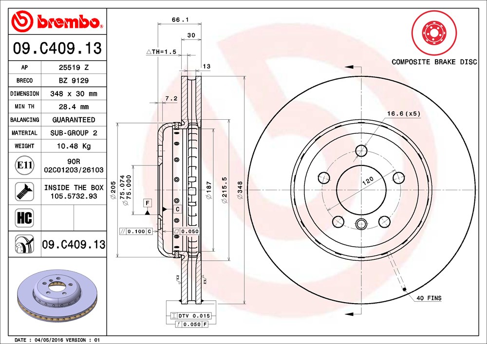 Tarcza hamulcowa BREMBO 09.C409.13