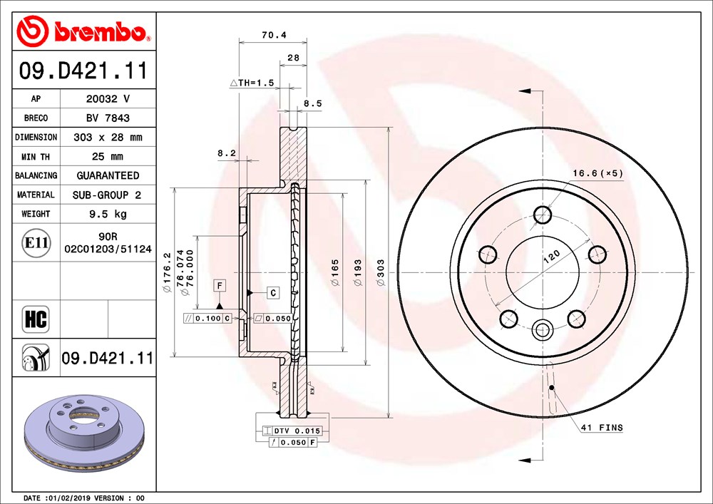 Tarcza hamulcowa BREMBO 09.D421.11