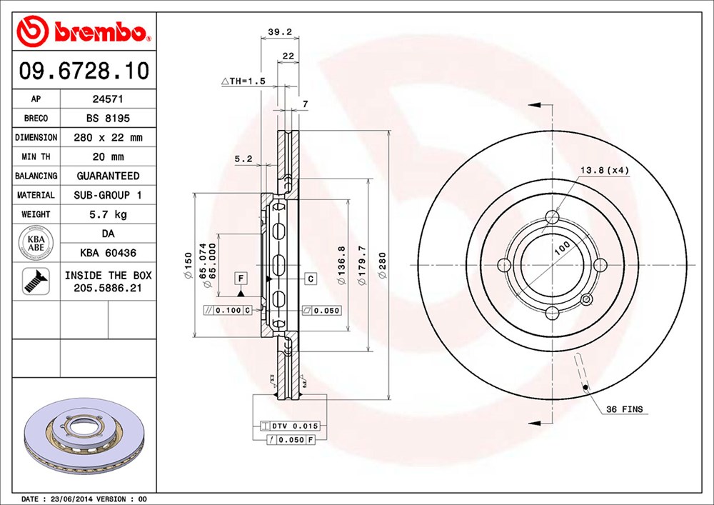 Tarcza hamulcowa BREMBO 09.6728.10
