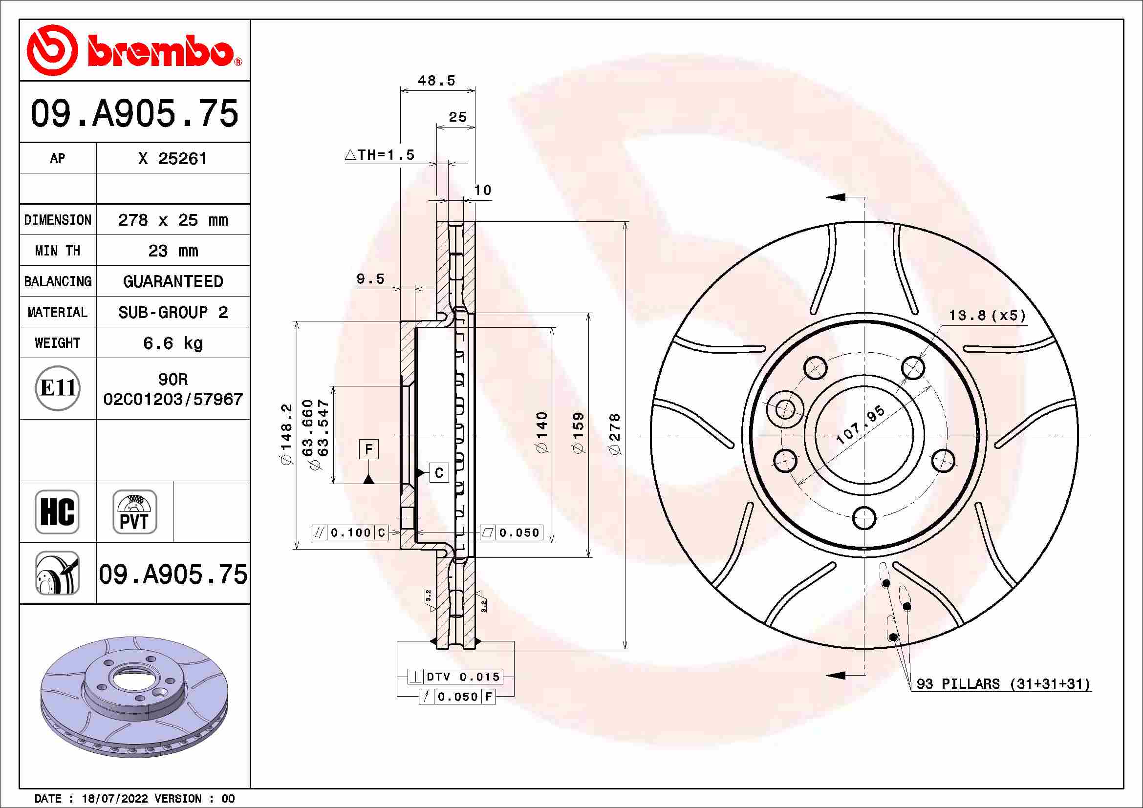 Tarcza hamulcowa BREMBO 09.A905.75