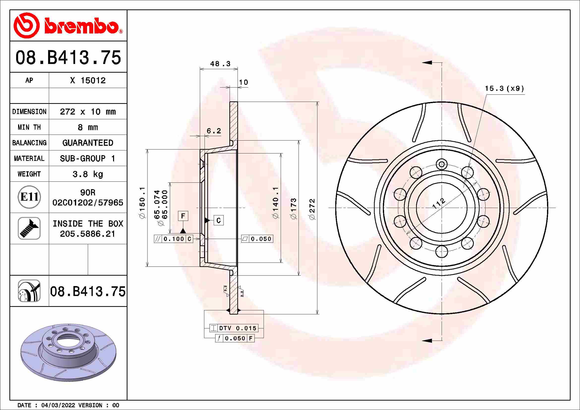 Tarcza hamulcowa BREMBO 08.B413.75