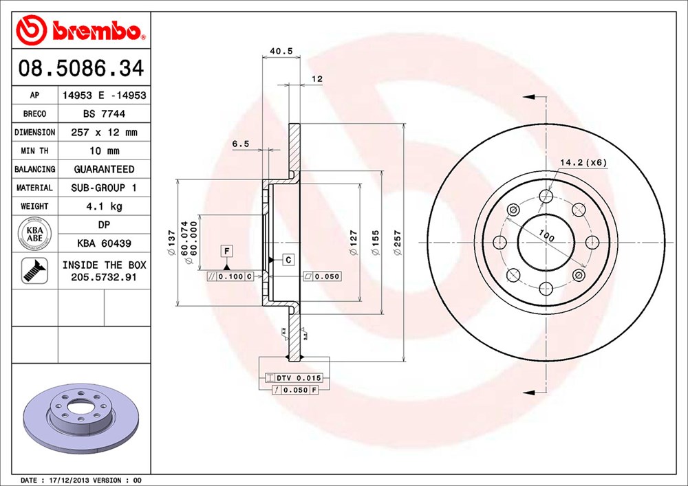 Tarcza hamulcowa BREMBO 08.5086.34