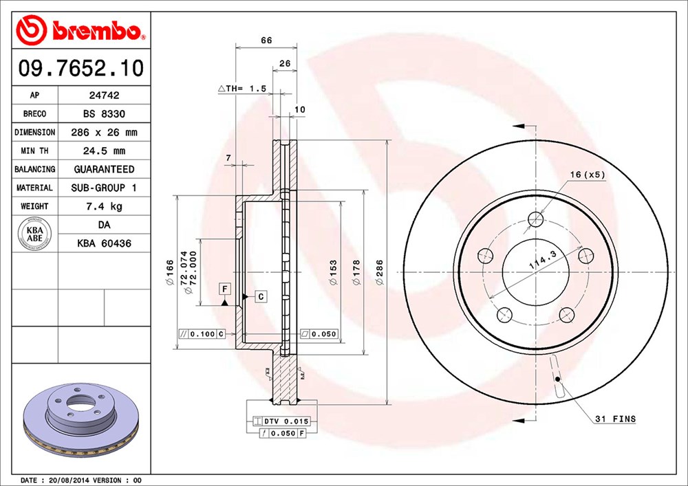 Tarcza hamulcowa BREMBO 09.7652.10