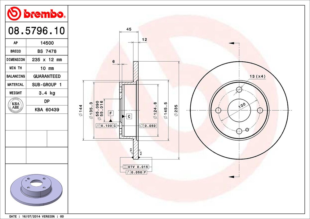 Tarcza hamulcowa BREMBO 08.5796.10