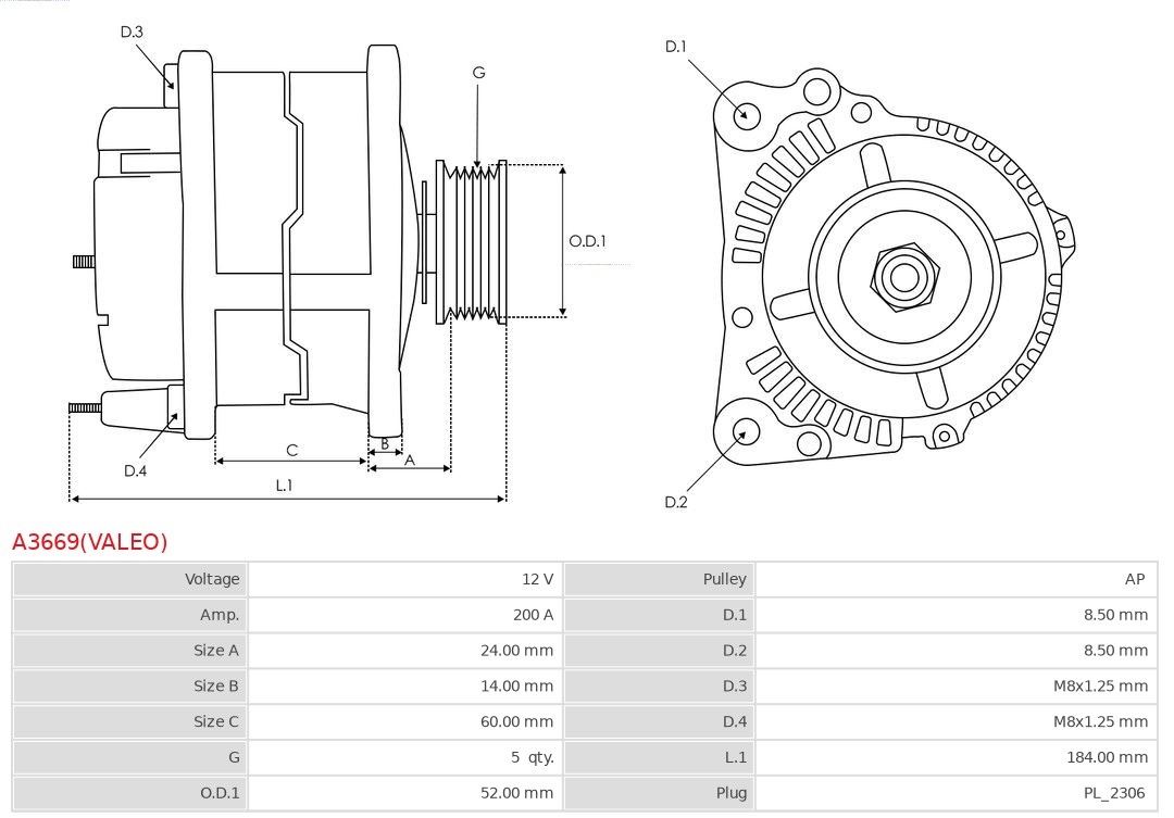 Alternator AS-PL A3669(VALEO)
