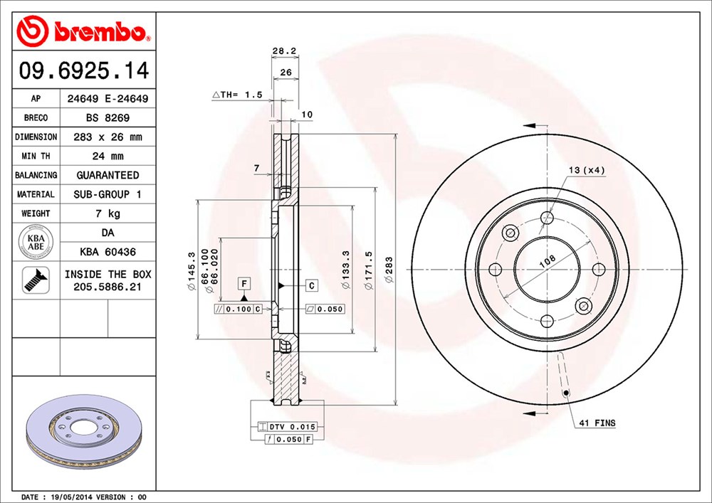 Tarcza hamulcowa BREMBO 09.6925.14