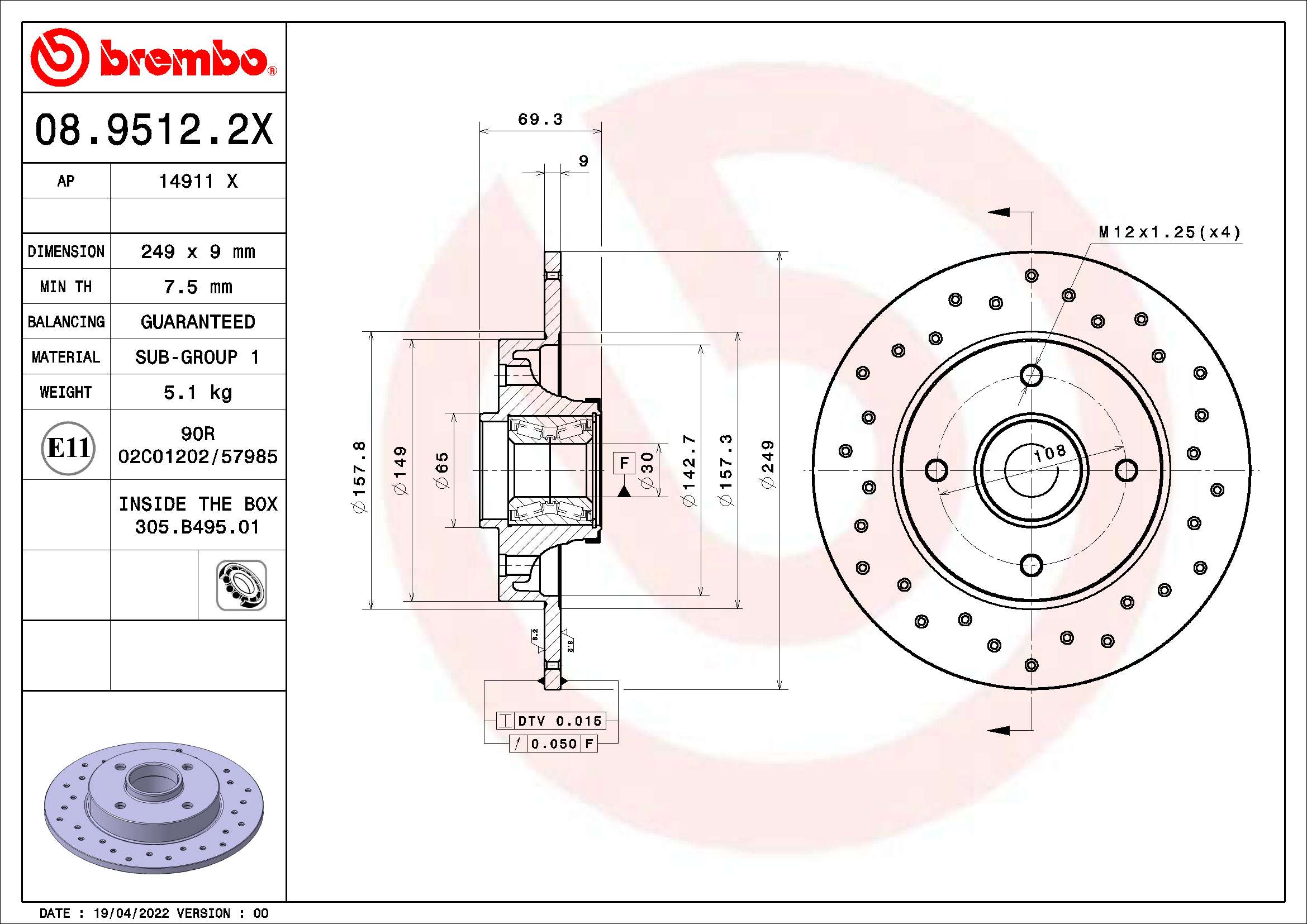 Tarcza hamulcowa BREMBO 08.9512.2X