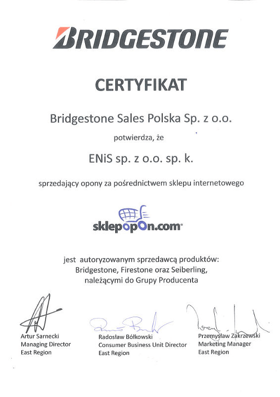 Certyfikat Bridgestone