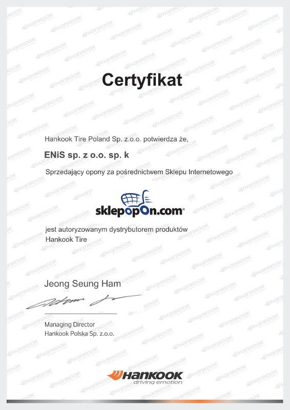 Certyfikat Hankook