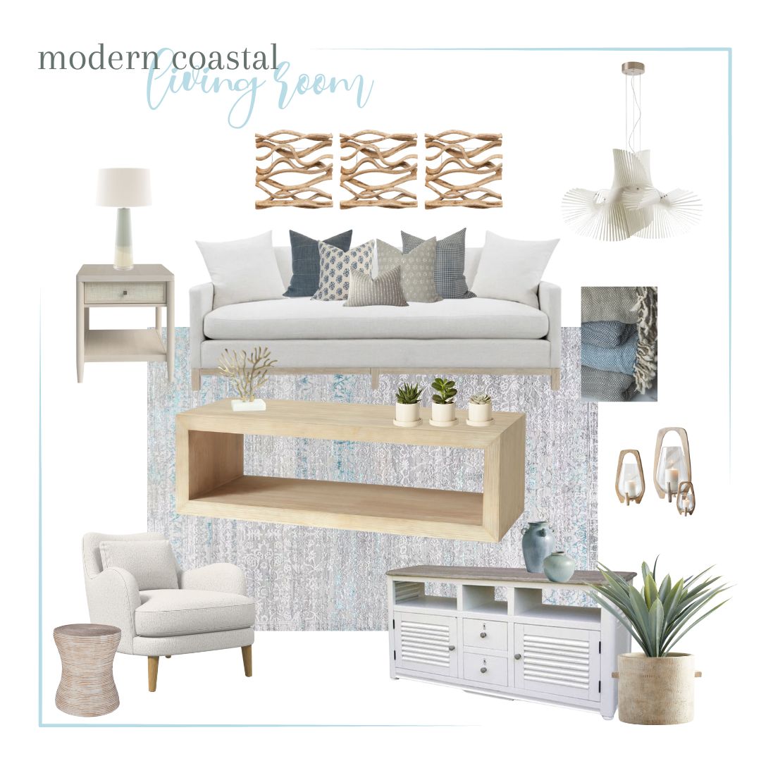 Interior Design Mood Board for Modern Coastal Living Room Ideas