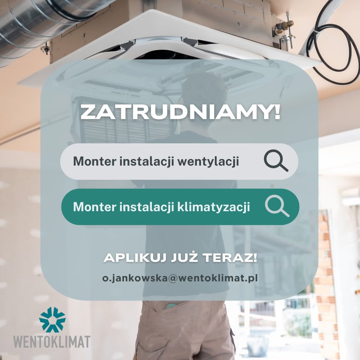 **Masz fach w rękach albo chcesz go zdobyć? 🔧**

Szukamy osoby, która chce pracować, rozwijać się i dołączyć do naszej ekipy.

Nie musisz umieć wszystkiego, ważne, żebyś był ogarnięty i miał chęci.

📩 Odezwij się, resztę wyjaśnimy.

O nas: www.wentoklimat.pl