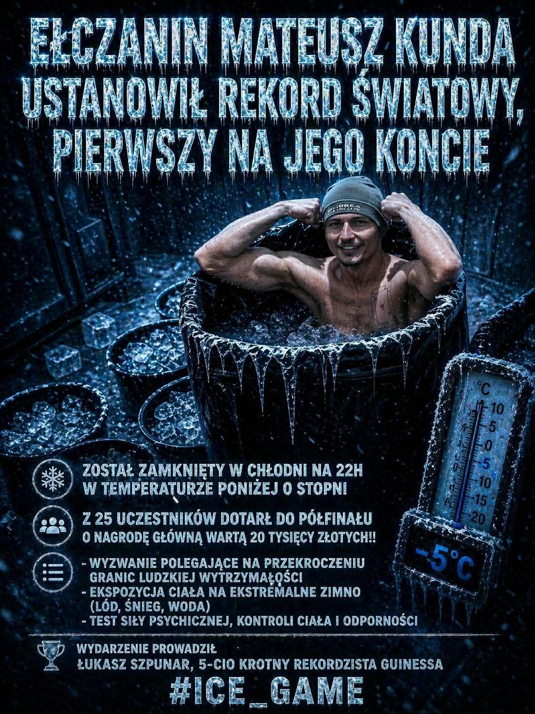 Mateusz Kunda, ustanowił rekord światowy. Niestety ze względów technicznych 2 ostatnich godzin nie zaliczyli, w maju jedzie pobijać rekord na nowo. Wiara czyni cuda 🔥#ICE_GAME #Iceking.tv
https://www.facebook.com/share/p/1bv3uhHh4X/