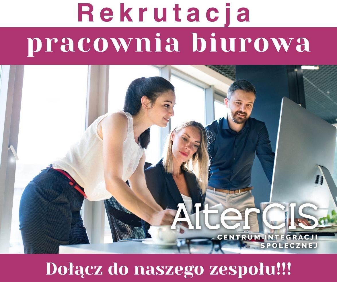 💼 Płatne praktyki – pracownia biurowa

 

Jeśli swoją przyszłość zawodową wiążesz z administracją, ale od dłuższego czasu bezskutecznie szukasz pracy - zapraszamy do naszej pracowni biurowej.

 

To miejsce dla osób, które chcą zdobyć praktyczne doświadczenie i nauczyć się realnej pracy biurowej - krok po kroku.

 

Czego Cię nauczymy?

✔️ obsługi dokumentacji biurowej i archiwizacji dokumentów

✔️ przygotowywania pism, zestawień i prostych dokumentów

✔️ obsługi komputera i programów biurowych

✔️ organizacji pracy biura i planowania zadań

✔️ kontaktu telefonicznego i mailowego z klientami oraz instytucjami

✔️ pracy w zespole i komunikacji w środowisku zawodowym

✔️ obsługi urządzeń biurowych (drukarka, skaner, kopiarka)

✔️ dokładności, terminowości i odpowiedzialności za wykonywane zadania

✔️ podstaw pracy administracyjnej wykorzystywanej w firmach i instytucjach

 

Co oferujemy?

✔️ świadczenie integracyjne: 2066,30 zł

✔️ pracę od poniedziałku do piątku

✔️ wsparcie doradcy zawodowego

✔️ możliwość skorzystania z pomocy psychologicznej

✔️ ubezpieczenie NNW

✔️ składki emerytalno-rentowe

✔️ zwrot kosztów dojazdu (na podstawie biletów)

 

💡 Nie wymagamy doświadczenia - liczy się motywacja, chęć nauki i zaangażowanie.

Zainteresowane osoby zapraszamy do kontaktu:

📍 AlterCIS, Ełk, ul. Małeckich 3, lok. 16

📞 tel. 790 890 213