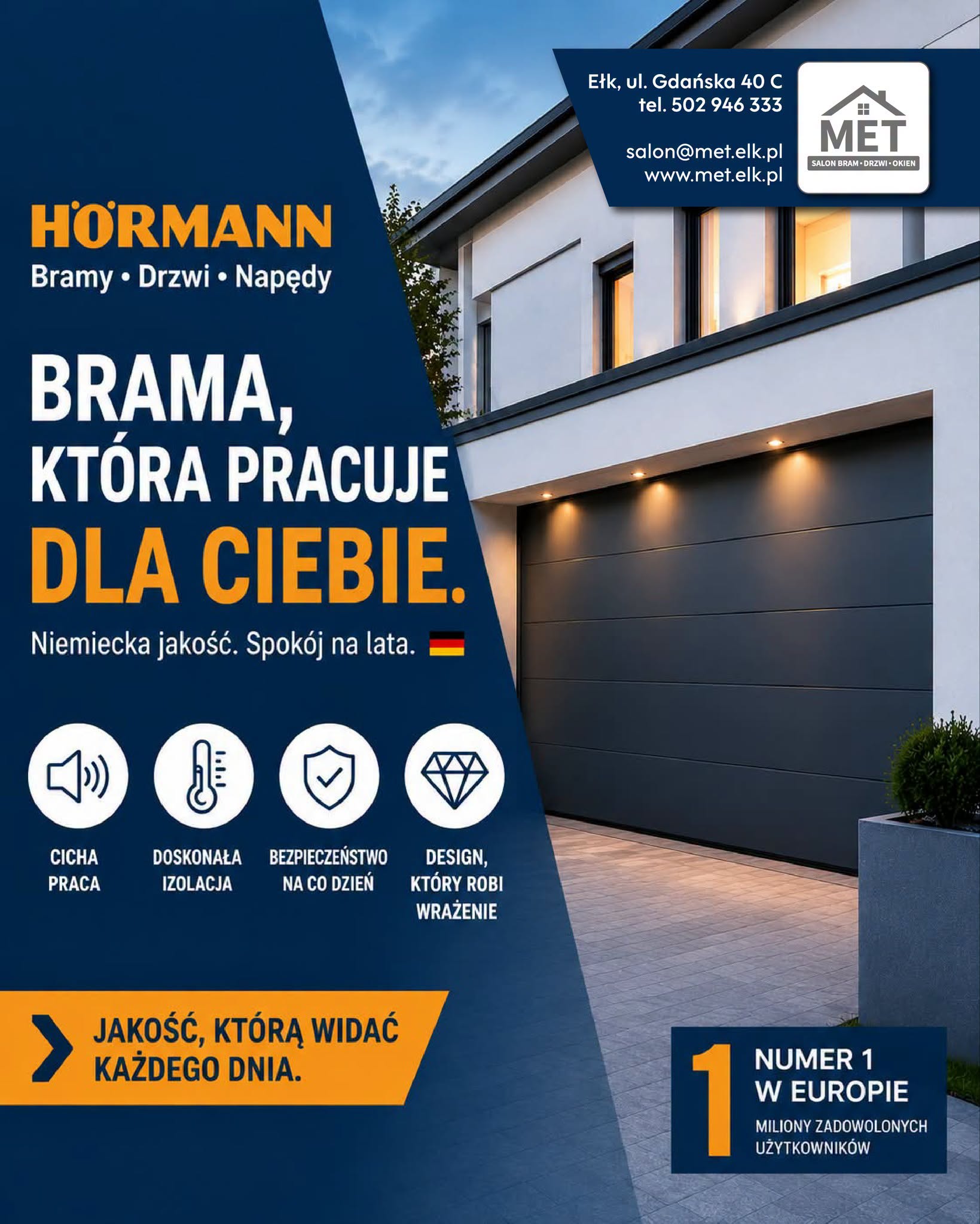 MET- Bramy Drzwi Okna Premium 
Ełk, Gdańska 40c | tel. 502 946 333
