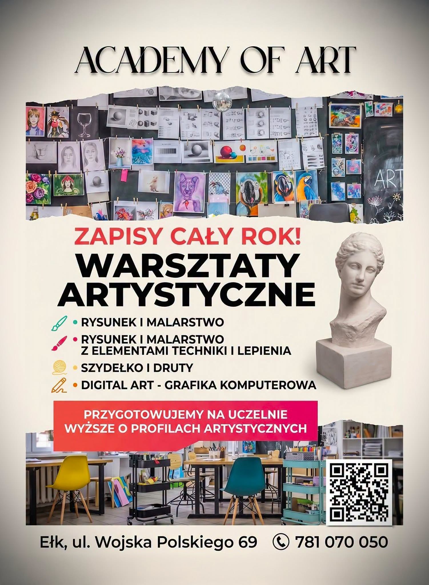 Kartka. Ołówek. Pierwsza kreska.
A potem nagle okazuje się, że potrafisz znacznie więcej, niż myślałeś. ✍️

W Academy of Art Ełk nie chodzi o odtwarzanie gotowych schematów, tylko o rozwijanie własnego stylu, wyobraźni i techniki.

Możesz zacząć od podstaw albo wejść poziom wyżej i przygotować portfolio na uczelnię artystyczną.

👉 Zadzwoń pod 781 070 050 i wybierz swoje zajęcia.

#RysunekIMalarstwo #Kreatywność #AcademyOfArt #Ełk #Mazury