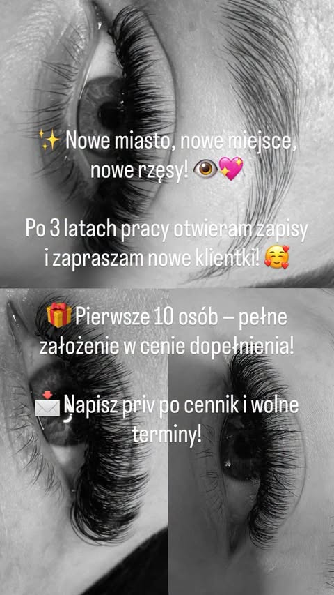 Hej dziewczyny! 🥰
Jestem nowa w mieście i właśnie zaczynam tutaj swoją przygodę z rzęsami. 👁️✨ Mam 3 lata doświadczenia i chętnie poznam nowe klientki.