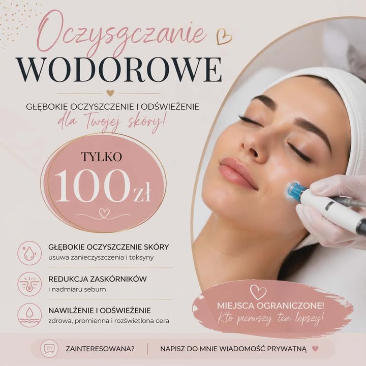 Oczyszczanie wodorowe 💧
100 zł ✨
Efekt świeżej, czystej skóry
Zostało kilka terminów - priv 📩 666 564 739 
📍 Gabriella Kosmetolog
Ełk, ul. Armii Krajowej 14B/U7
