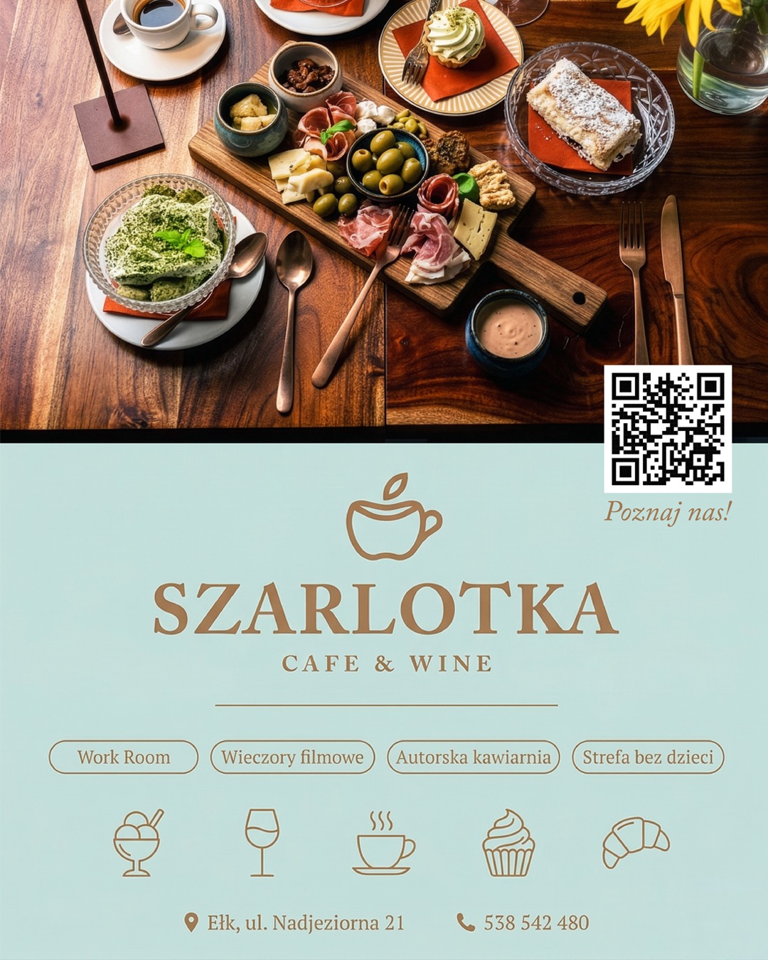 ☕ Kawa speciality, która stawia na nogi
🍰 Brunch i słodkości, które zatrzymują na dłużej
🍷 Wino na wieczorne zwolnienie tempa
🎬 Kameralne wydarzenia i seanse filmowe
💼 Workroom dla tych, którzy naprawdę chcą coś zrobić

Szarlotka cafe&amp;wine 📍 Promenada Nadjeziorna 21/U2, Ełk

Tu przychodzisz pracować, spotkać się albo… po prostu mieć święty spokój.

#kawa #brunch #coworking #Ełk #Mazury