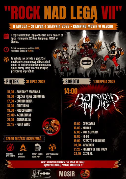 Rock Nad Legą Vll   31lipca - 1sierpnia 
Gramy w sobotę 1 sierpnia 14.00 🤘