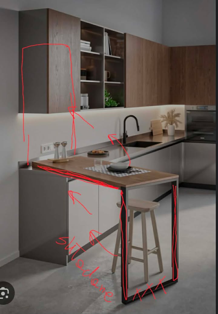 Szukam stolarza który jest wstanie zrobić blat ścienny z rozkładanym nóżkami. 
Wymiary blatu 55 cm x 110cm
Poniżej zdjęcie podglądowe jak to mniej więcej mam w zamyśle, bez szafek wiszących. 
Potrzebuje dodatkowego blatu roboczego w mieszkaniu w bloku. 
Cenię estetykę i ciekawy pomysł.
Prosze zostawić komentarz a sie odezwę.
Dziekuje