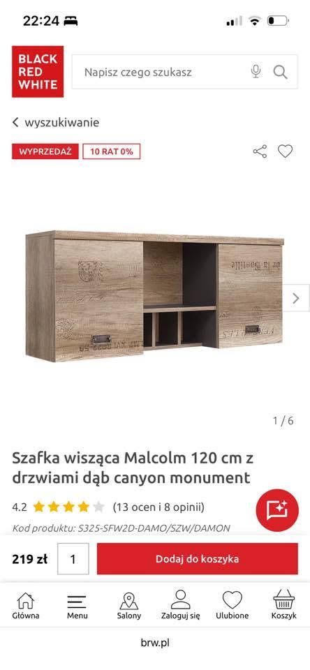 Meble chłopięce na sprzedaż - szafa - 600 zł, biurko - 250 zł, szafka wisząca - 250 zł. Firma Black Red White kolekcja Malcolm.
